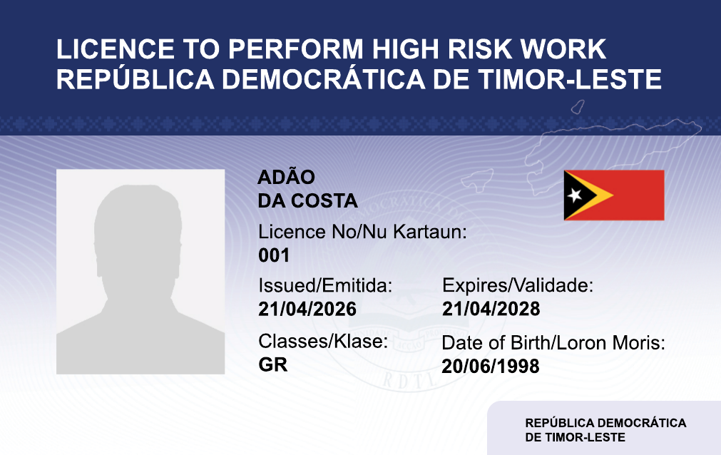 Licence to Perform High Risk Work — front