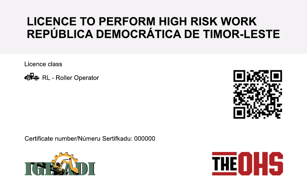 Licence to Perform High Risk Work — back